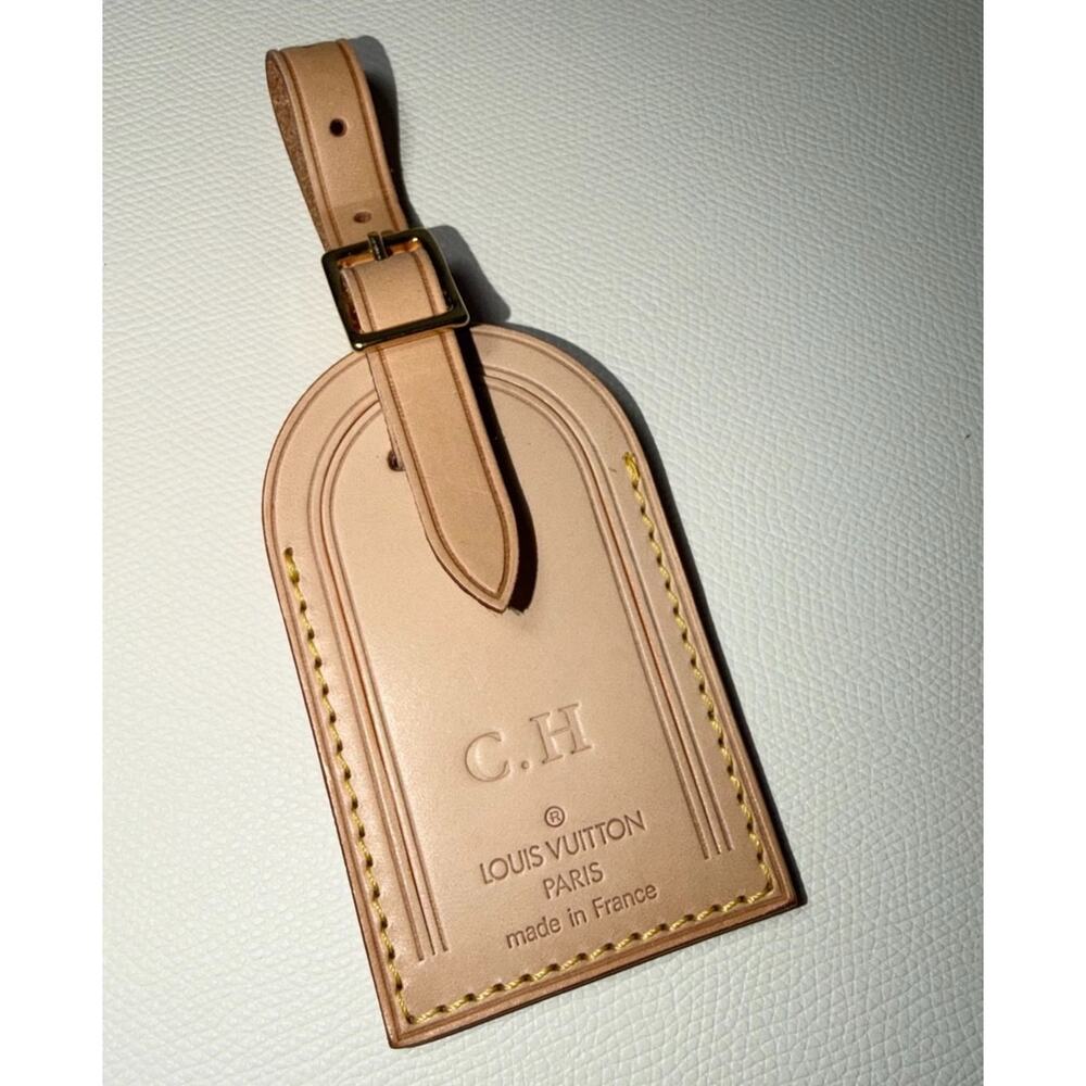 Louis Vuitton Name Tag w/ CH Initials Large sz Goldtone - Authentic Beige France